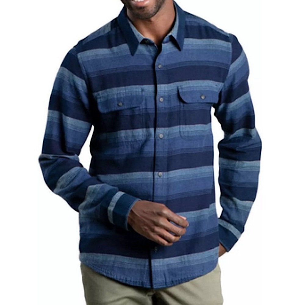 Toad & Co Mens Indigo Organic Cotton Flannel Shirt XL Blue Slim‎ Fit Outdoor